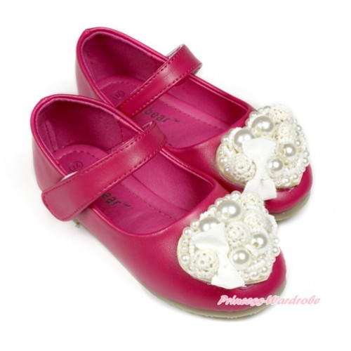 Valentine's Day Hot Pink White Pearl Bow Heart Shose D03-14 Hot Pink 